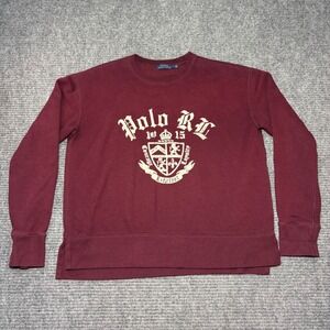 Polo Ralph Lauren Sweatshirt Mens Small Burgundy Maroon Crest Graphic Crewneck